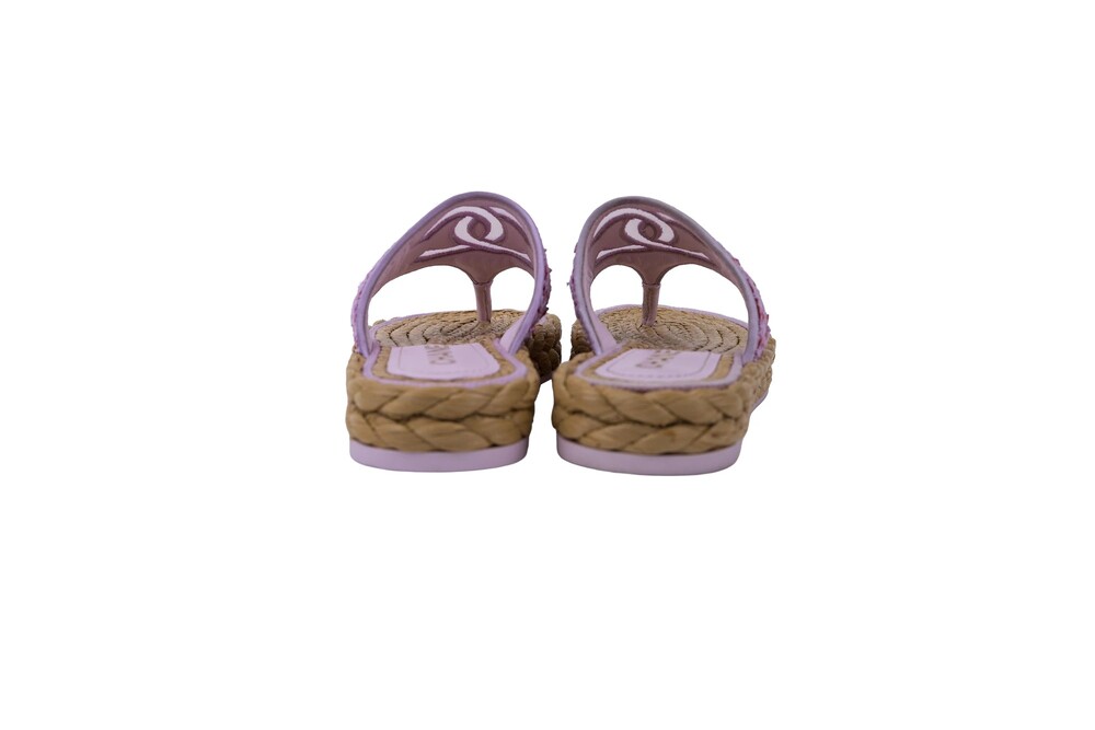 Chanel Pink Brown Raffia CC Logo Thong Sandals Size 37 - Picture 4 of 12